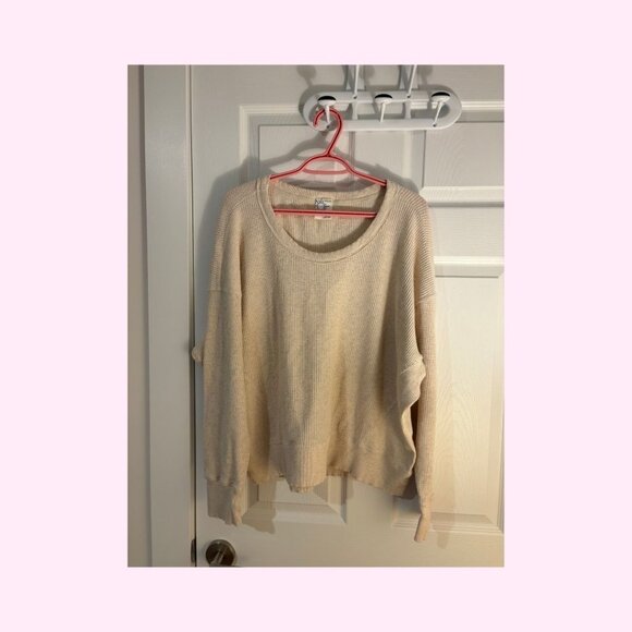 OFFLINE by Aerie Wow! Waffle Oversized Crewneck T-shirt, Cream, Size L - Picture 3 of 6
